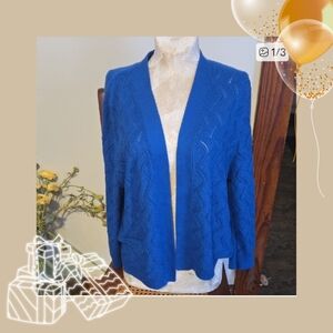 Christopher & Banks Open-Front Cable Knit Cardigan in Royal Blue Size Xl